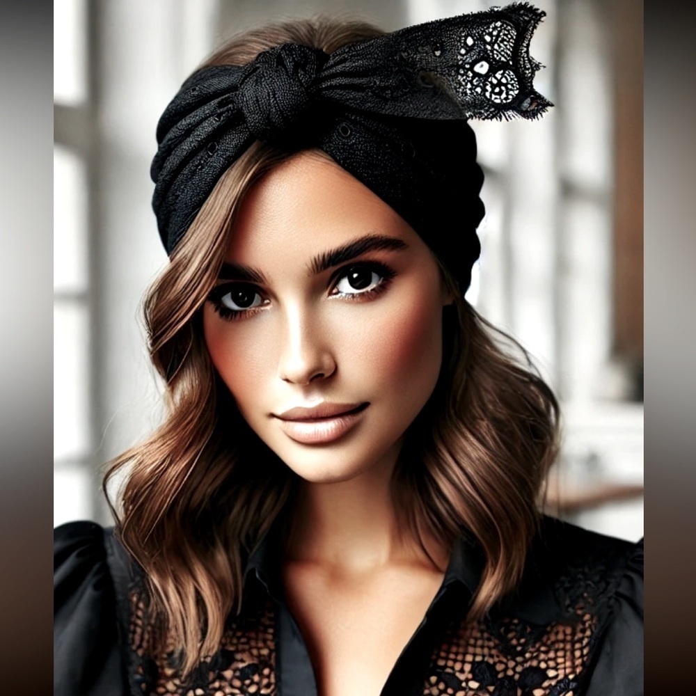 Fashion knotted lace stretchy Headband Large